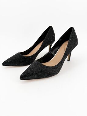 Jewel Badgley Mischka Tyanna Crystal Pointed Toe Stiletto Pumps Black 5 NEW